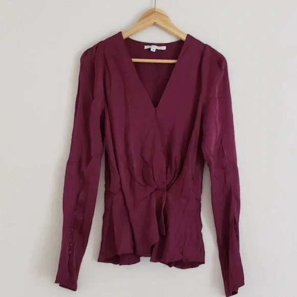 YFB Avery Peplum Cranberry Long Sleeve Blouse Size Small - Picture 5 of 7